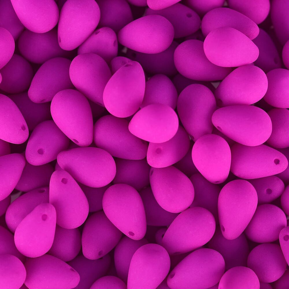 6755 Czech Glass Beads Drop Strand 6x9mm White Alabaster Velvet Fuchsia